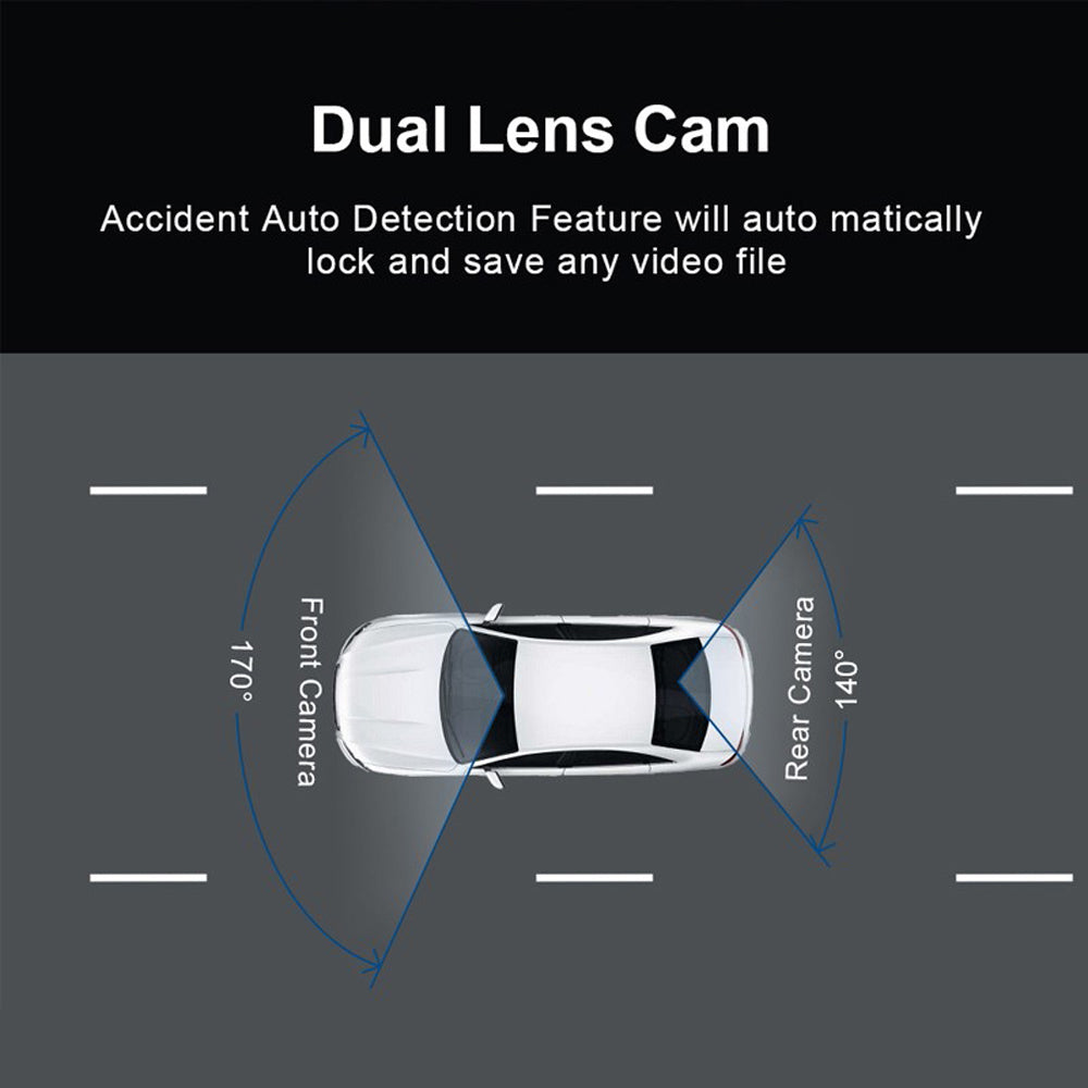 Touch Screen Dash Cam 4" 1080P Dual Lens Car DVR Recorder Front and Rear Camera