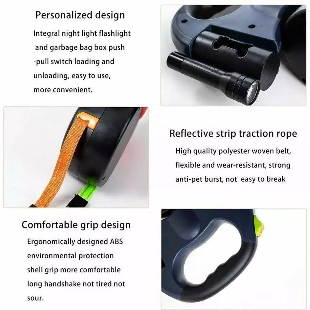 Dual Pet Leash Retractable Reflective Lead 360 Swivel Double Dog Walking Leash