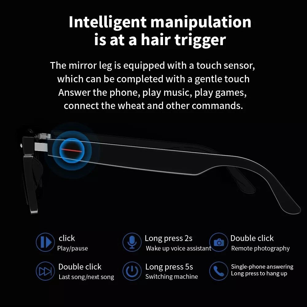 Smart Glasses Bluetooth Audio Glasses Stereo Music Call Headset Voice Control