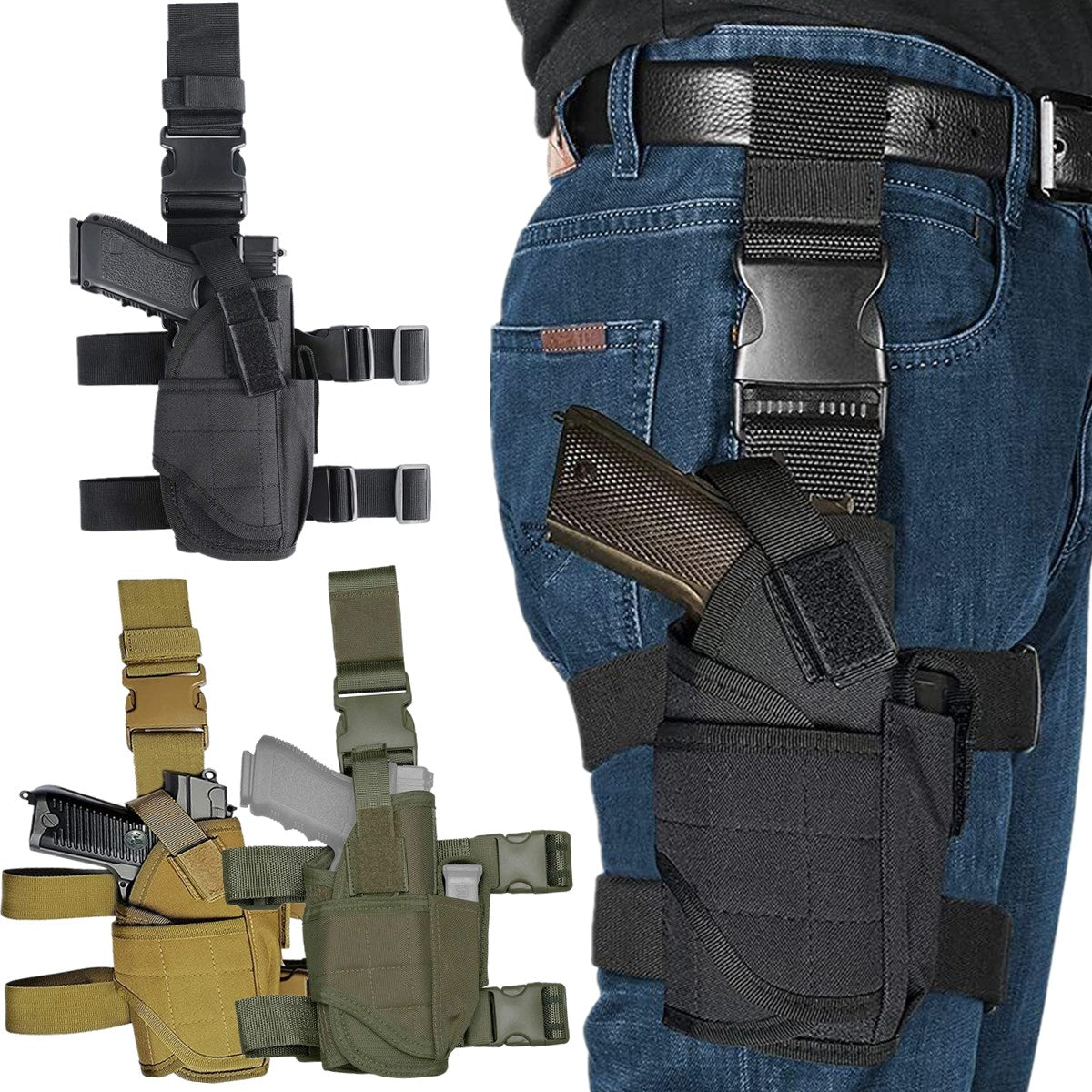 Tactical Holster Adjustable Pistol Gun Drop Leg Thigh Magazine Pouch Right Hand Hunting Shooting Sport Accessory For Men Women