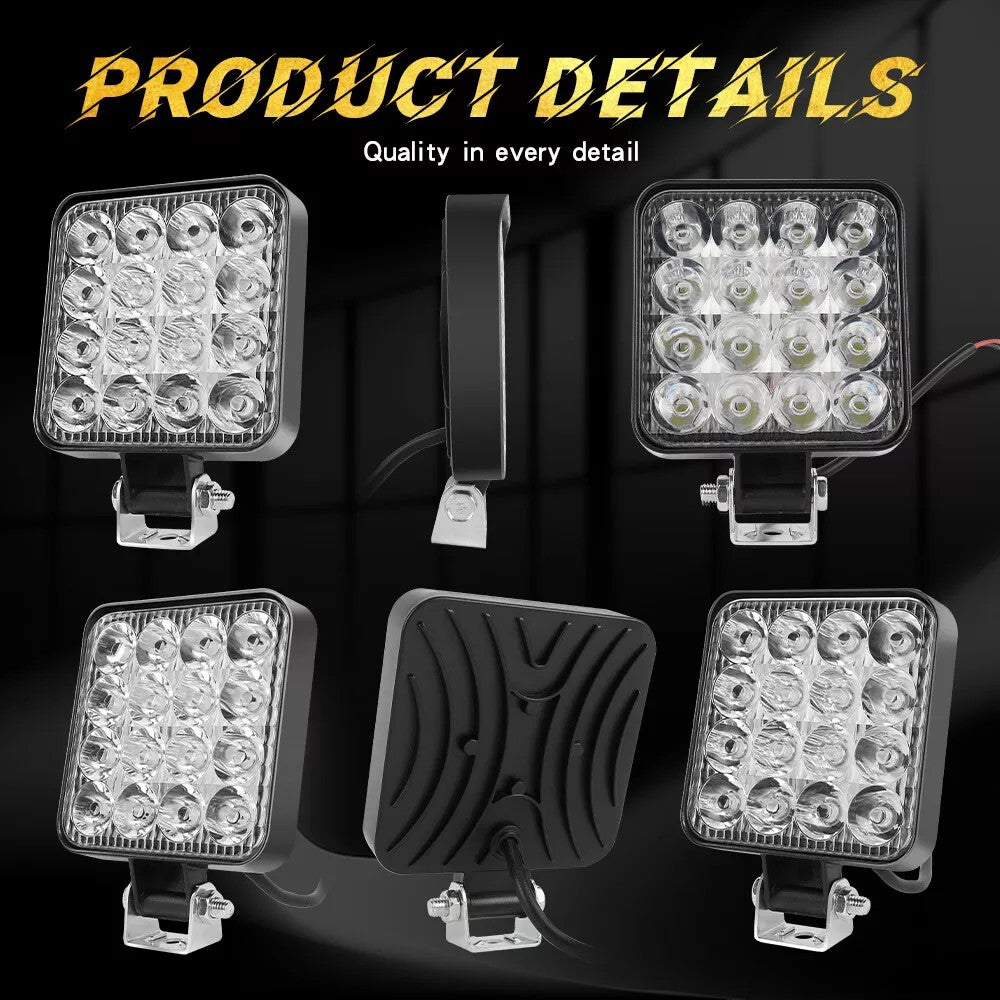 12V 4PCS Square LED Work Light Pods Spot Lights For Truck Off Road 4X4 Tractor