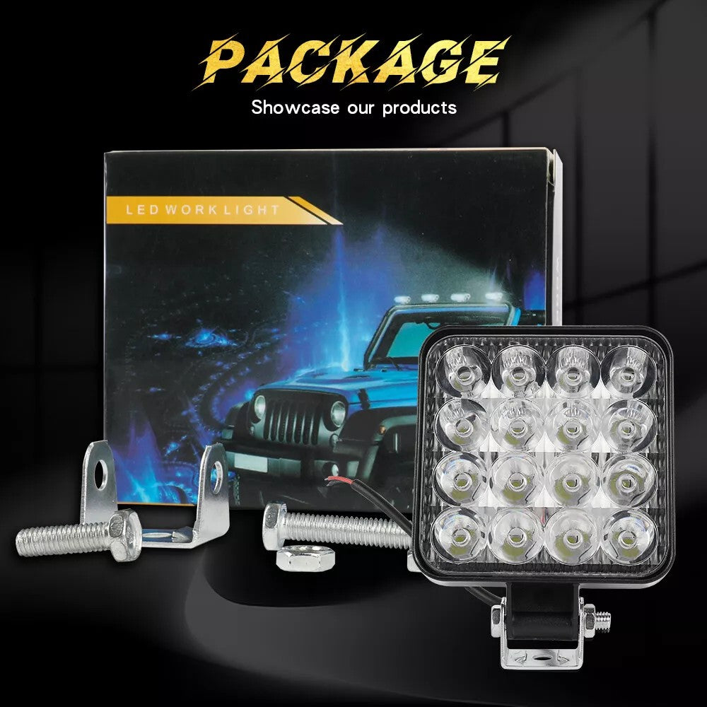 12V 4PCS Square LED Work Light Pods Spot Lights For Truck Off Road 4X4 Tractor