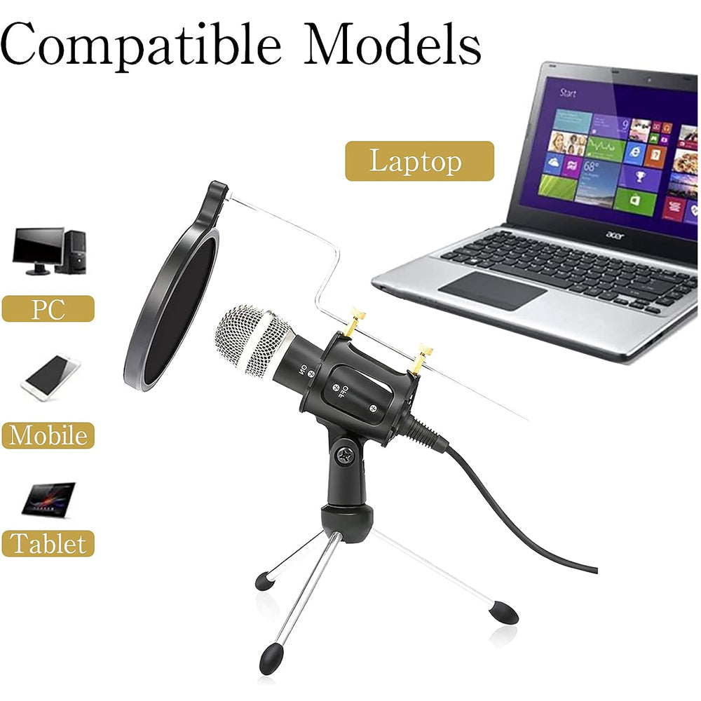 Black Condenser Microphone Recording 3.5mm Plug&Play for Mac PC Android Gaming