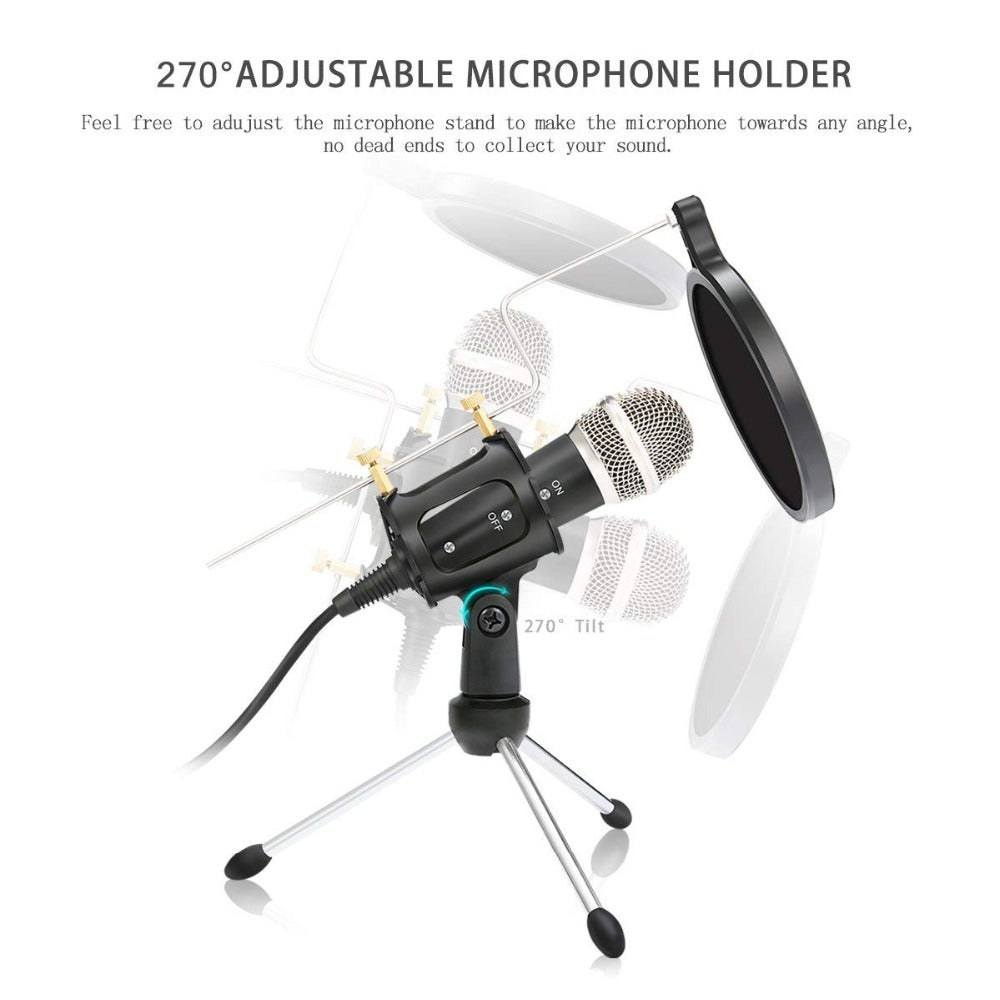 Black Condenser Microphone Recording 3.5mm Plug&Play for Mac PC Android Gaming