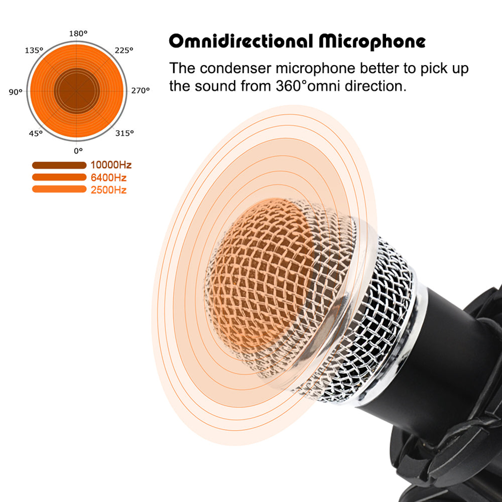 Black Condenser Microphone Recording 3.5mm Plug&Play for Mac PC Android Gaming