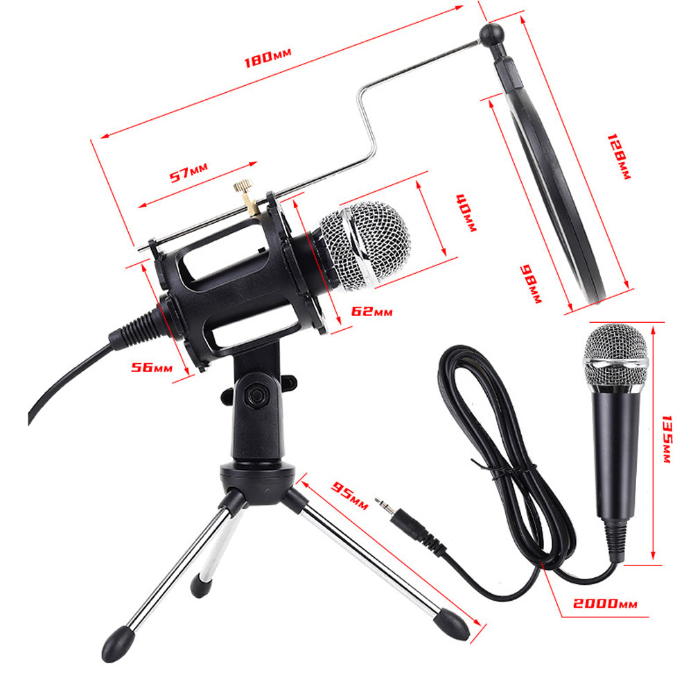 Black Condenser Microphone Recording 3.5mm Plug&Play for Mac PC Android Gaming