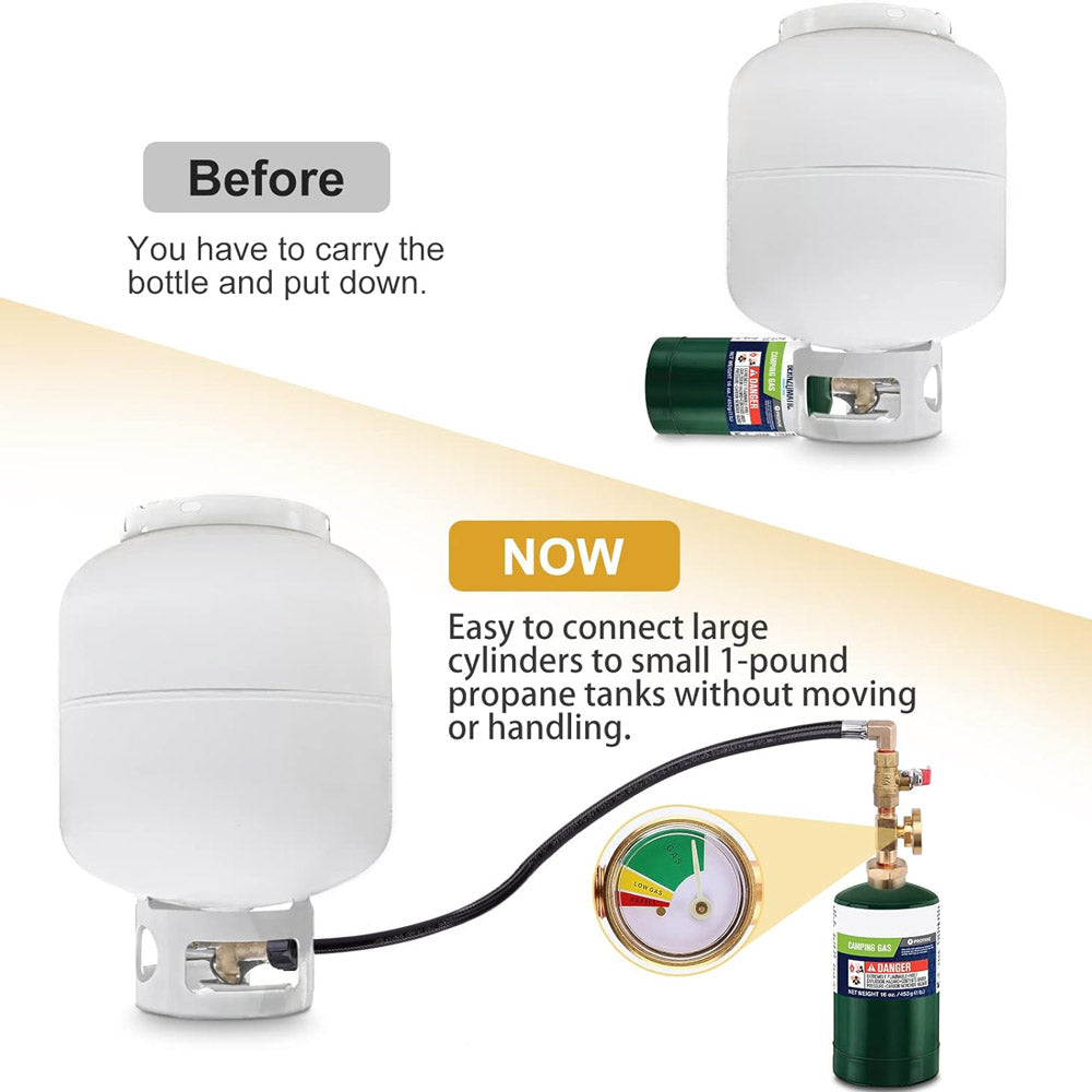 1LB To 20LB Propane Refill Adapter Extension Hose With Gauge On-Off Control 40''