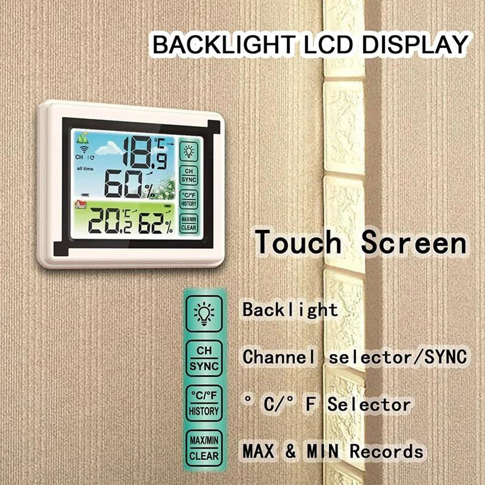 Digital LCD Indoor & Outdoor Weather Station Clock Calendar Wireless Thermometer