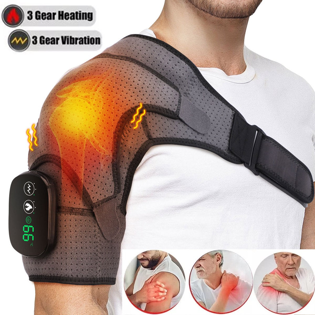 Electric Heated Shoulder Massager With Vibration Massage Brace Joint Pain Relief - 3 Heating Setting Shoulder Wrap Pad For Shoulder Comfort