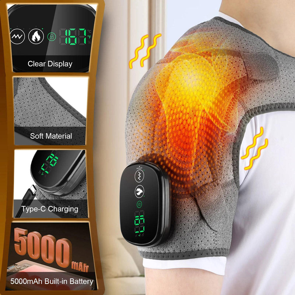 Electric Heated Shoulder Massager With Vibration Massage Brace Joint Pain Relief - 3 Heating Setting Shoulder Wrap Pad For Shoulder Comfort