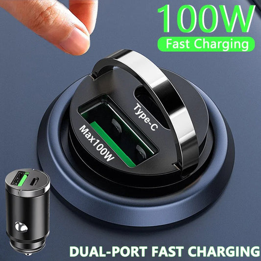 100W Type C USB Phone Charger QC3.0 Black Fast Charging Car Interior Accessories