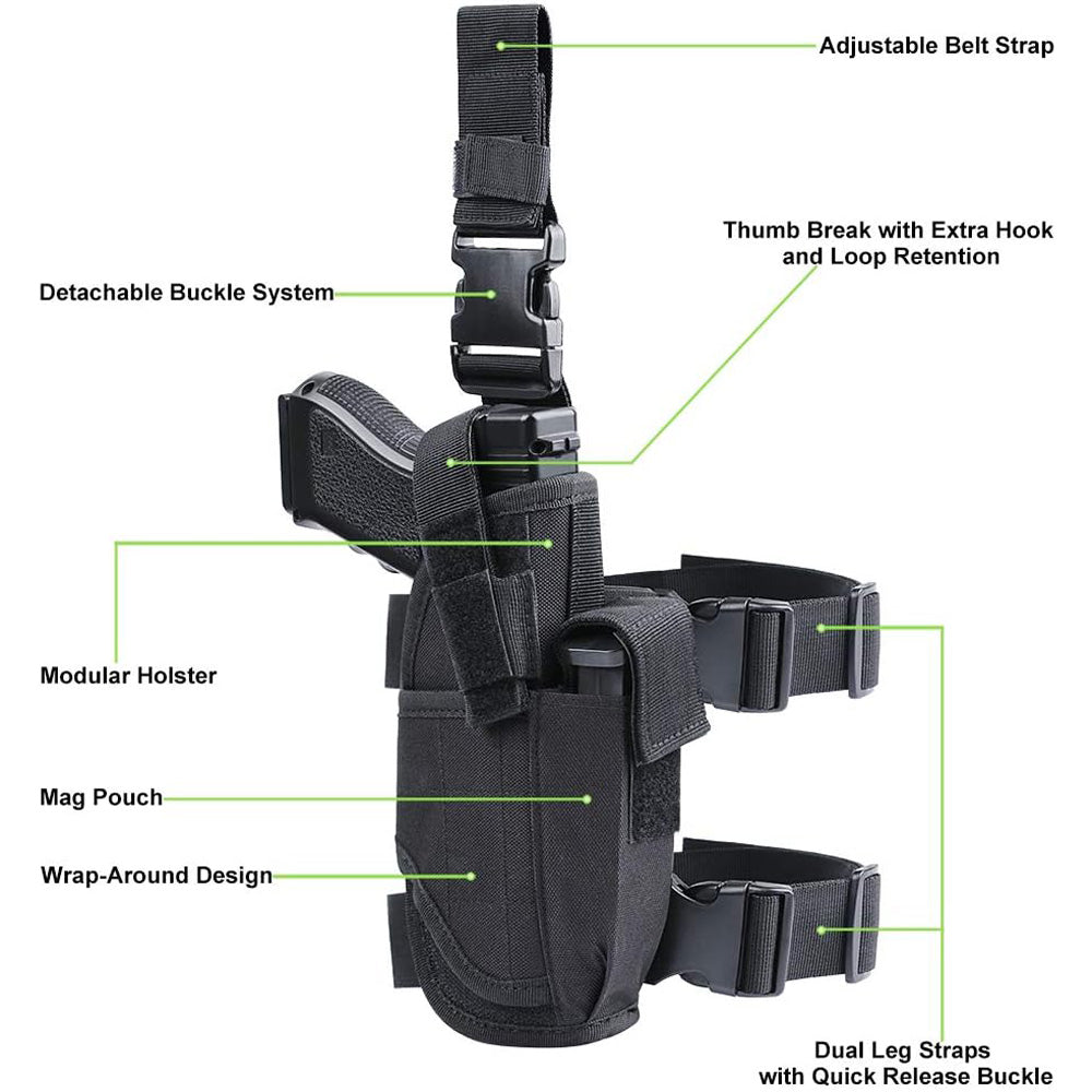 Tactical Holster Adjustable Pistol Gun Drop Leg Thigh Magazine Pouch Right Hand Hunting Shooting Sport Accessory For Men Women