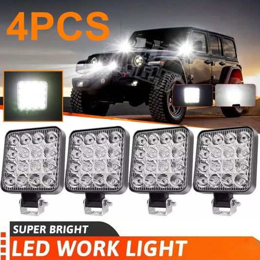 12V 4PCS Square LED Work Light Pods Spot Lights For Truck Off Road 4X4 Tractor