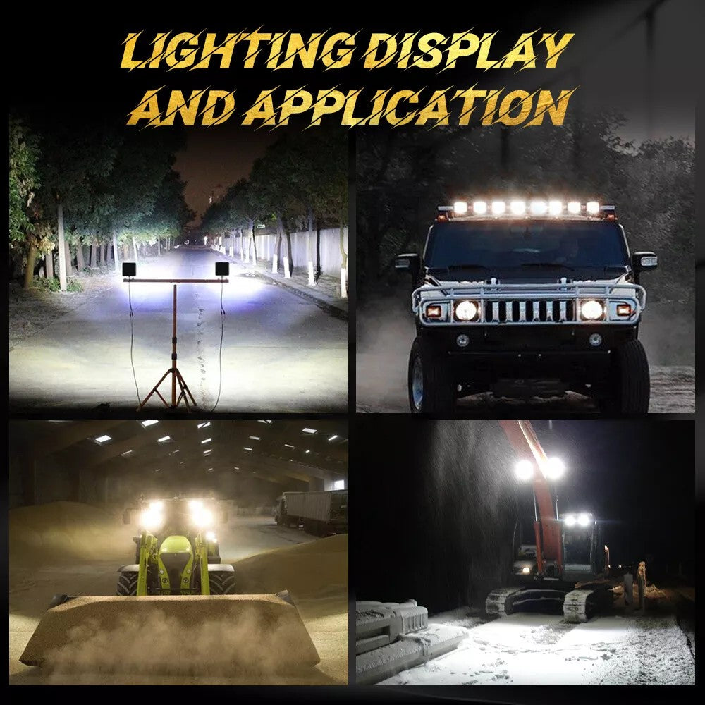 12V 4PCS Square LED Work Light Pods Spot Lights For Truck Off Road 4X4 Tractor