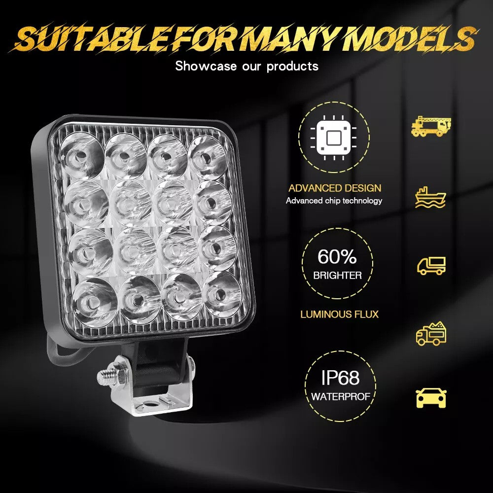12V 4PCS Square LED Work Light Pods Spot Lights For Truck Off Road 4X4 Tractor