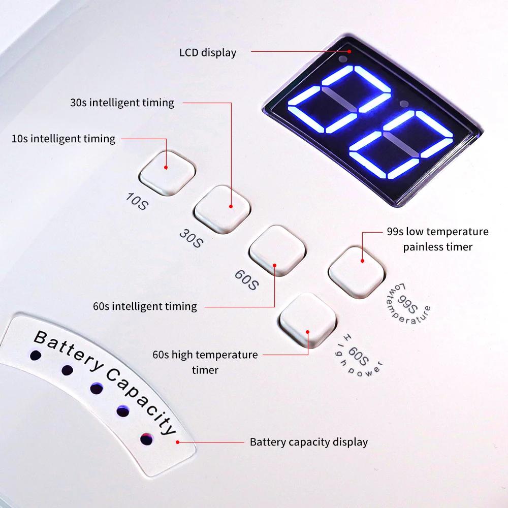 White 48W Cordless Wireless Rechargeable LED/UV Nail Lamp Gel Polish Nail Dryer