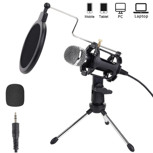 Black Condenser Microphone Recording 3.5mm Plug&Play for Mac PC Android Gaming
