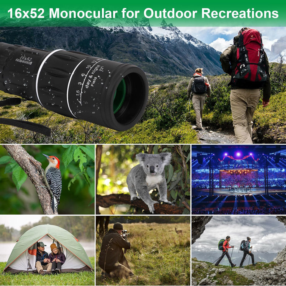 16x52 Dual Focus Monocular Zoom Rubber Armored Telescope For Hunting / Camping