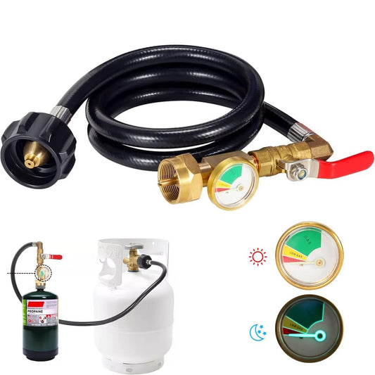 1LB To 20LB Propane Refill Adapter Extension Hose With Gauge On-Off Control 40''