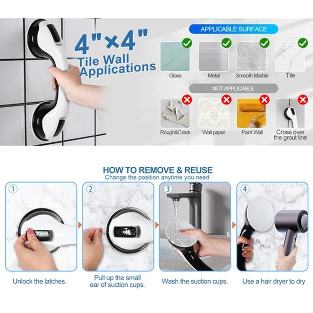2 Packs Shower Grab Bar 12" Showers Suction Bar Handle Bathroom Safety Grip Handle