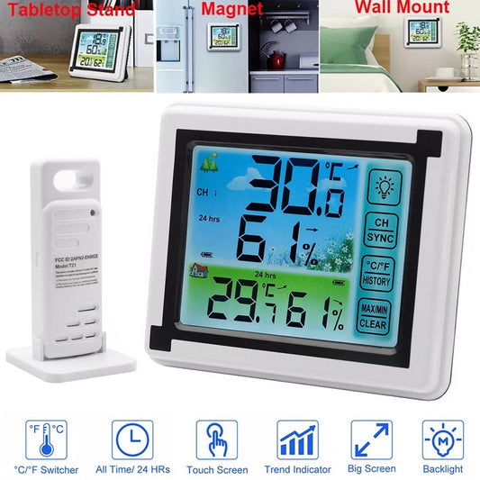 Digital LCD Indoor & Outdoor Weather Station Clock Calendar Wireless Thermometer